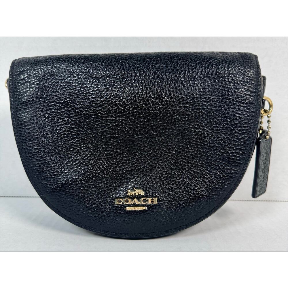 Coach Black Pebbled Leather Half Moon Crossbody Bag Gold Hardware